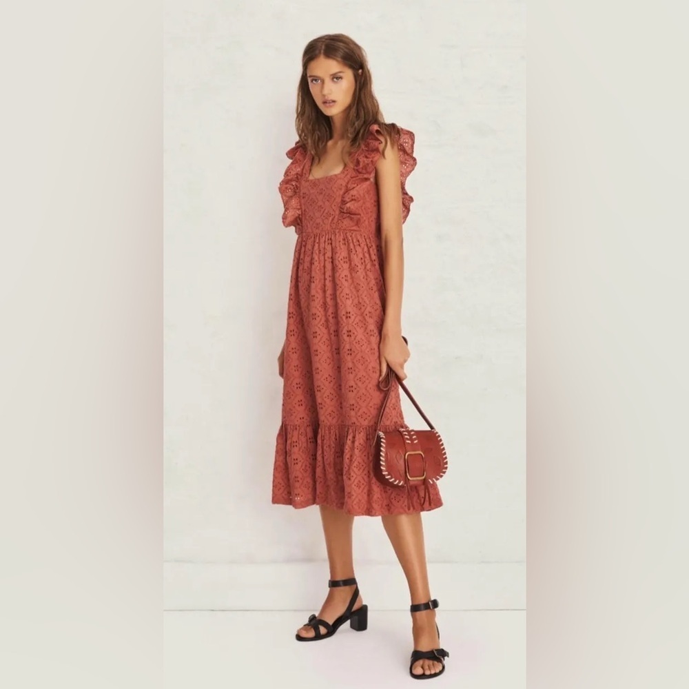 Ba&sh Byrd Broderie Anglaise Midi Dress In Pink Cotton,‎ Size M